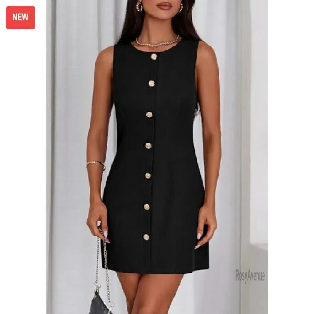 Sleeveless Button Down Work Dress, Business Formal Office Outfit